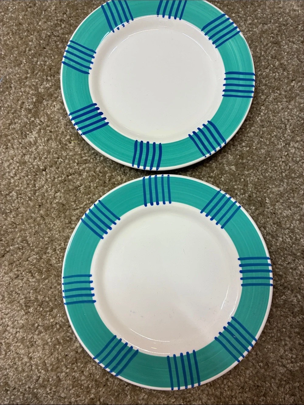 Vintage Pier 1 Ceramic salad Plate Set in Teal and Blue - 2-Piece